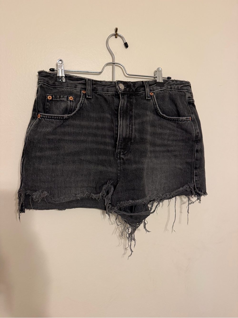 Topshop Black Washed Distressed Denim Shorts